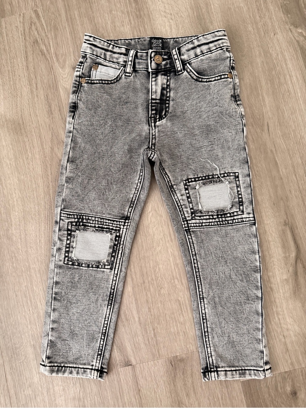 deux par deux Kids Black/Gray Wash Patched Jeans